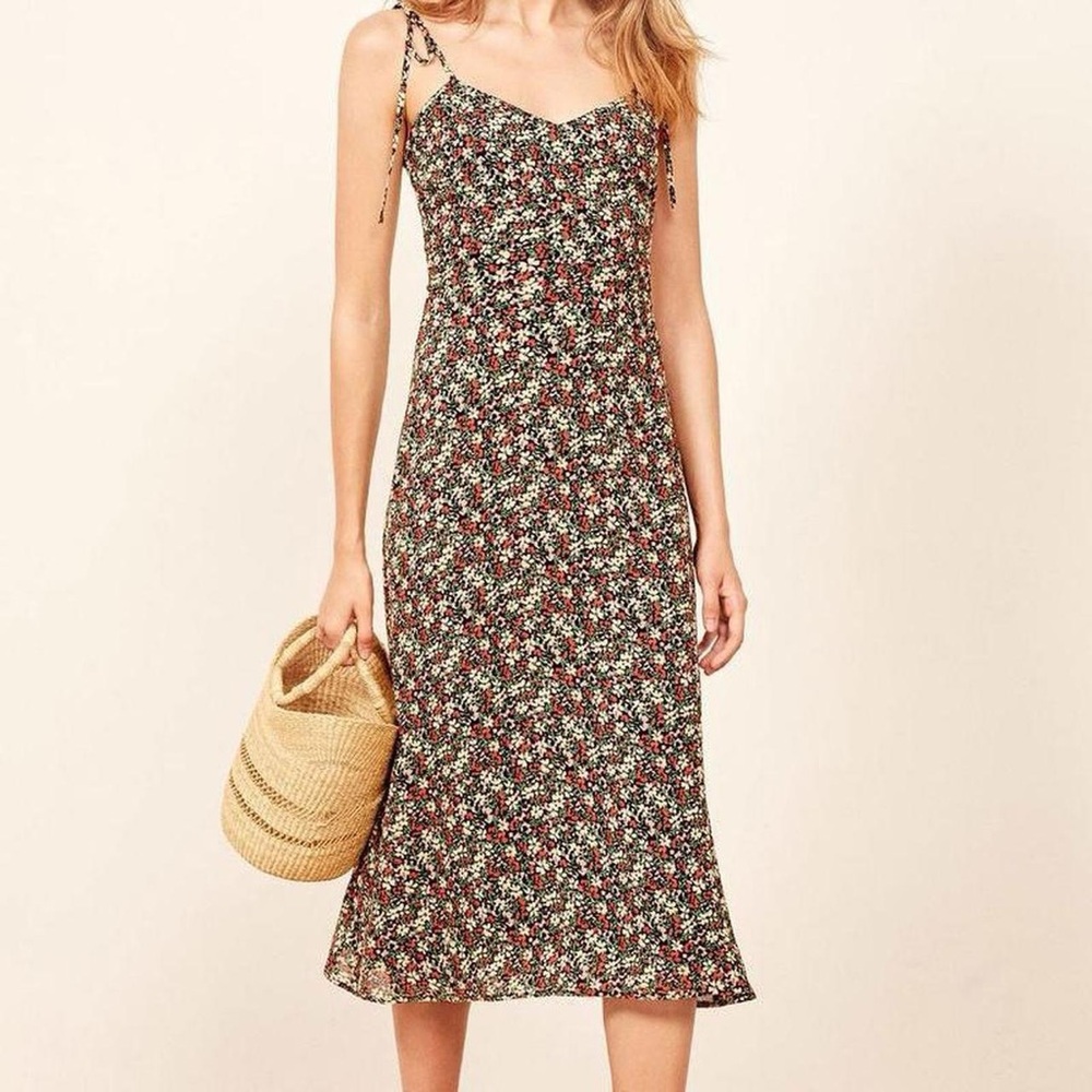 Reformation Black Floral Midi Dress